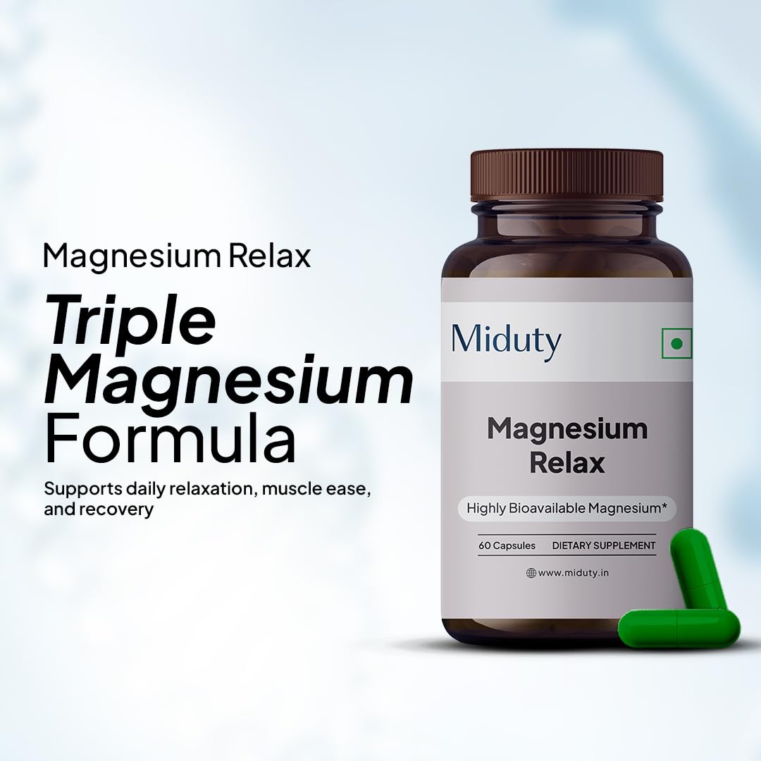 Miduty Magnesium Relax-Oxide & Magnesium Bisglycinate with Vitamin B6 Capsules, 60 Count