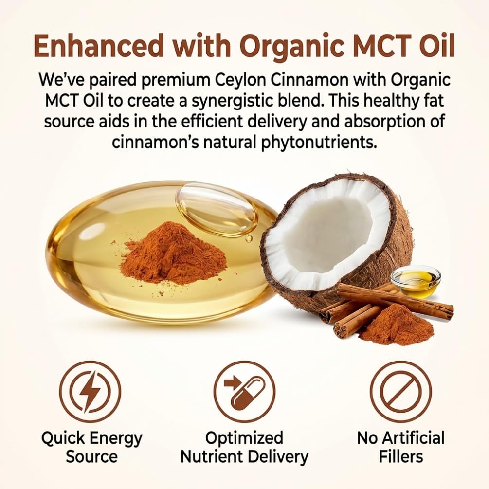PynkLily Primal Remedies Ceylon Cinnamon Capsules with MCT Oil, 300 Capsules