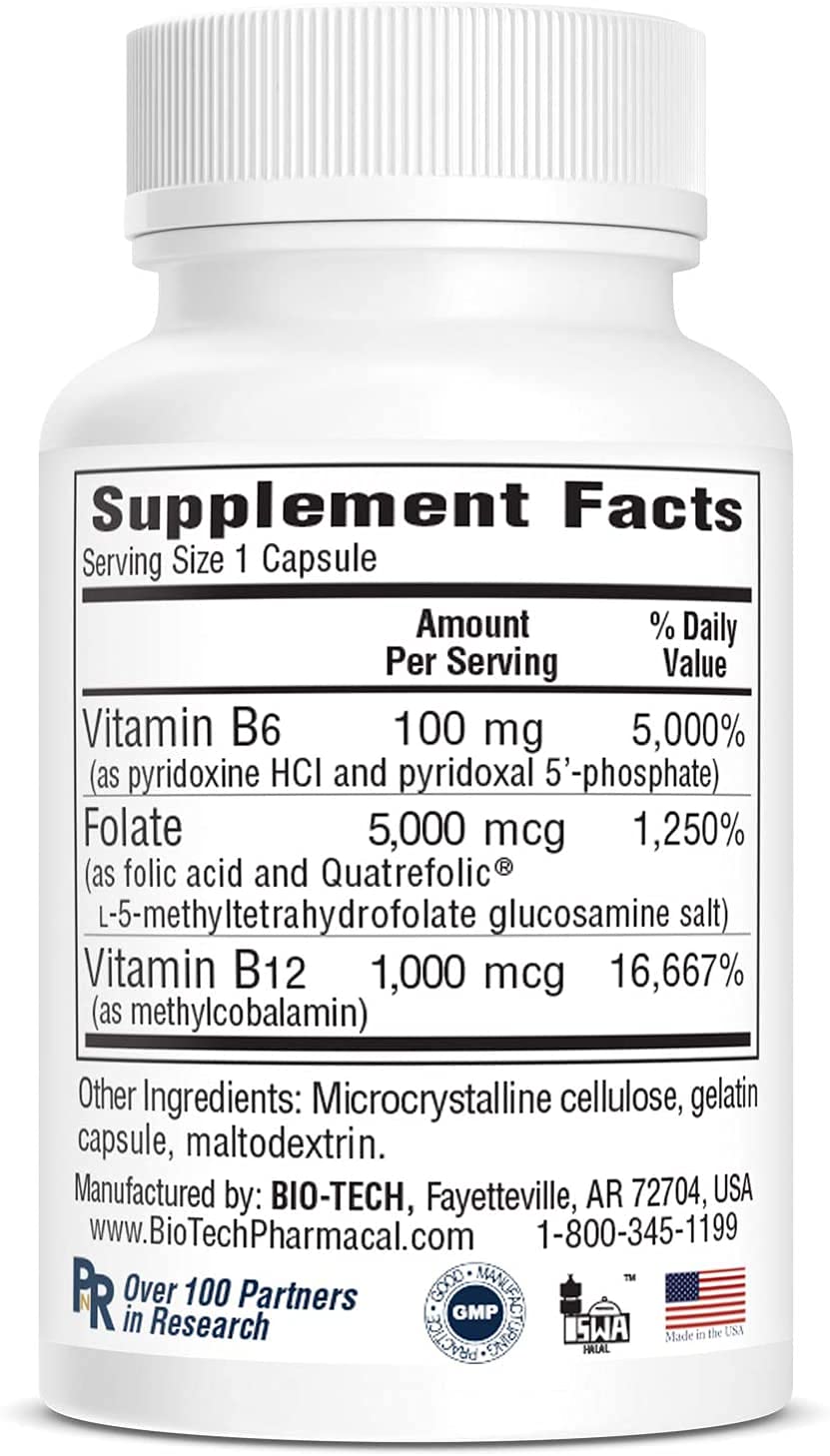 Bio-Tech Pharmacal B6-Folic Acid Capsules, 100 Capsules