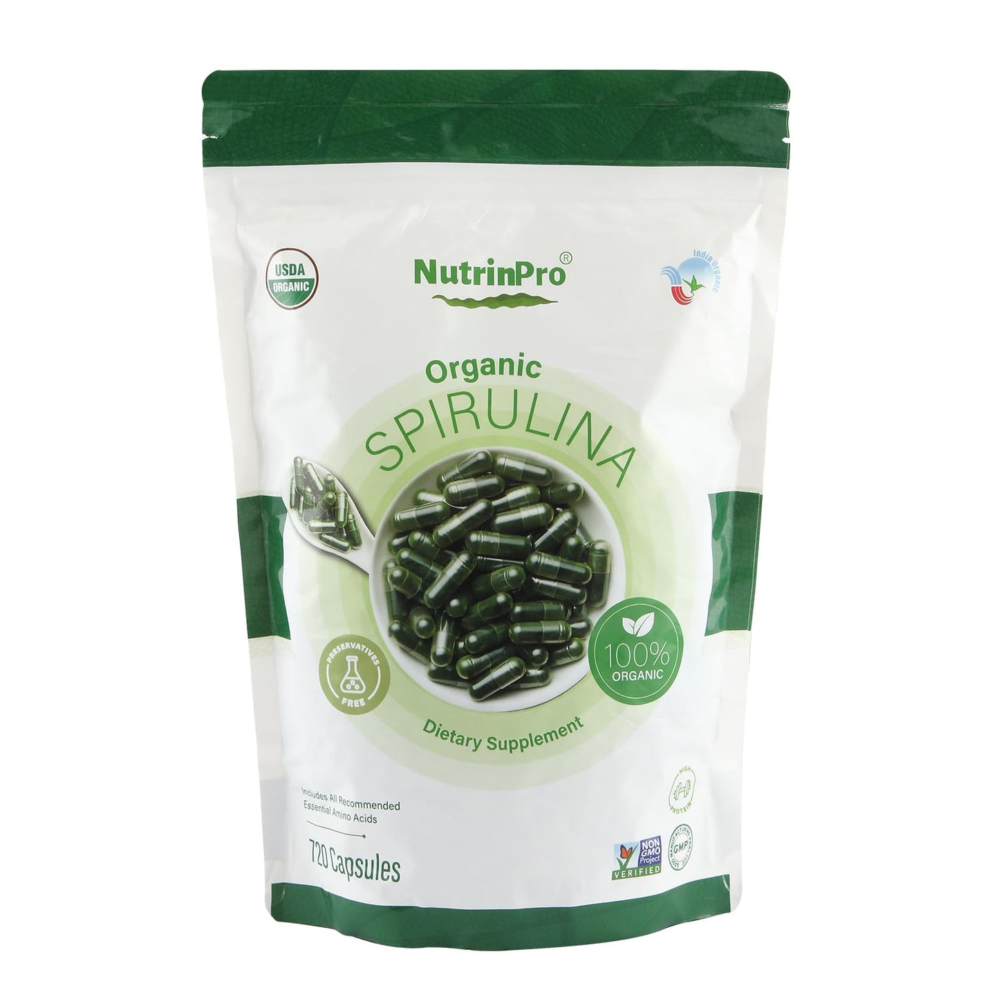 NUTRINPRO USDA Organic Spirulina Capsules, 720 Count