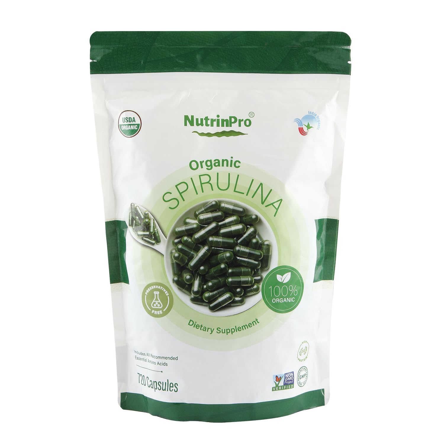 NUTRINPRO USDA Organic Spirulina Capsules, 720 Count