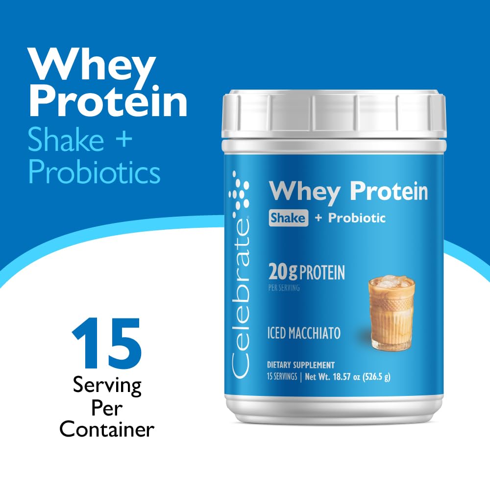 Celebrate Bariatric Supplements Rebuild Protein Powder with Probiotics & Prebiotics, 20g Whey Isolate Protein, High Fiber, Iced Macchiato, 15 Servings