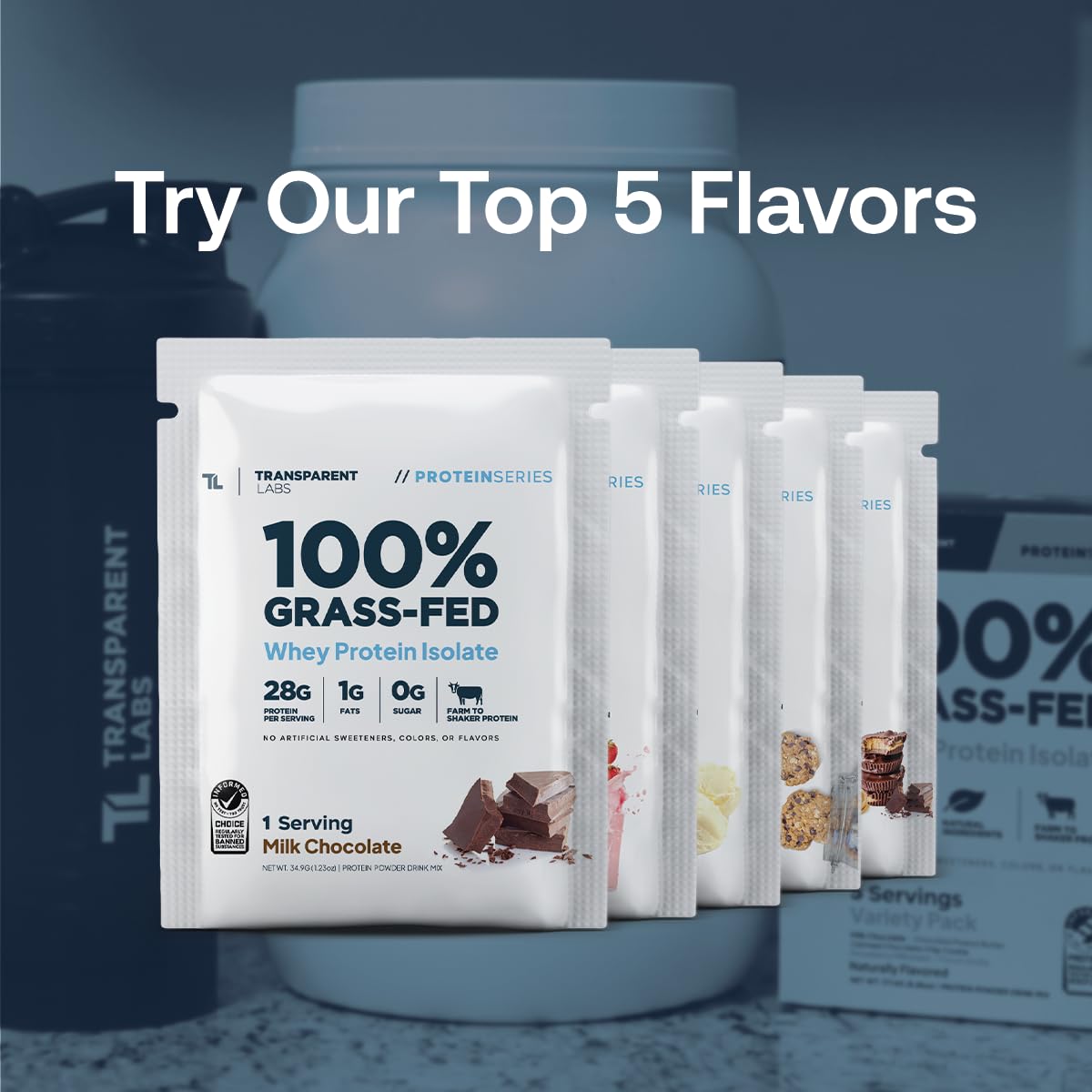 Transparent Labs Grass-Fed Whey Protein Isolate Powder, Natural Flavor, 5 Servings