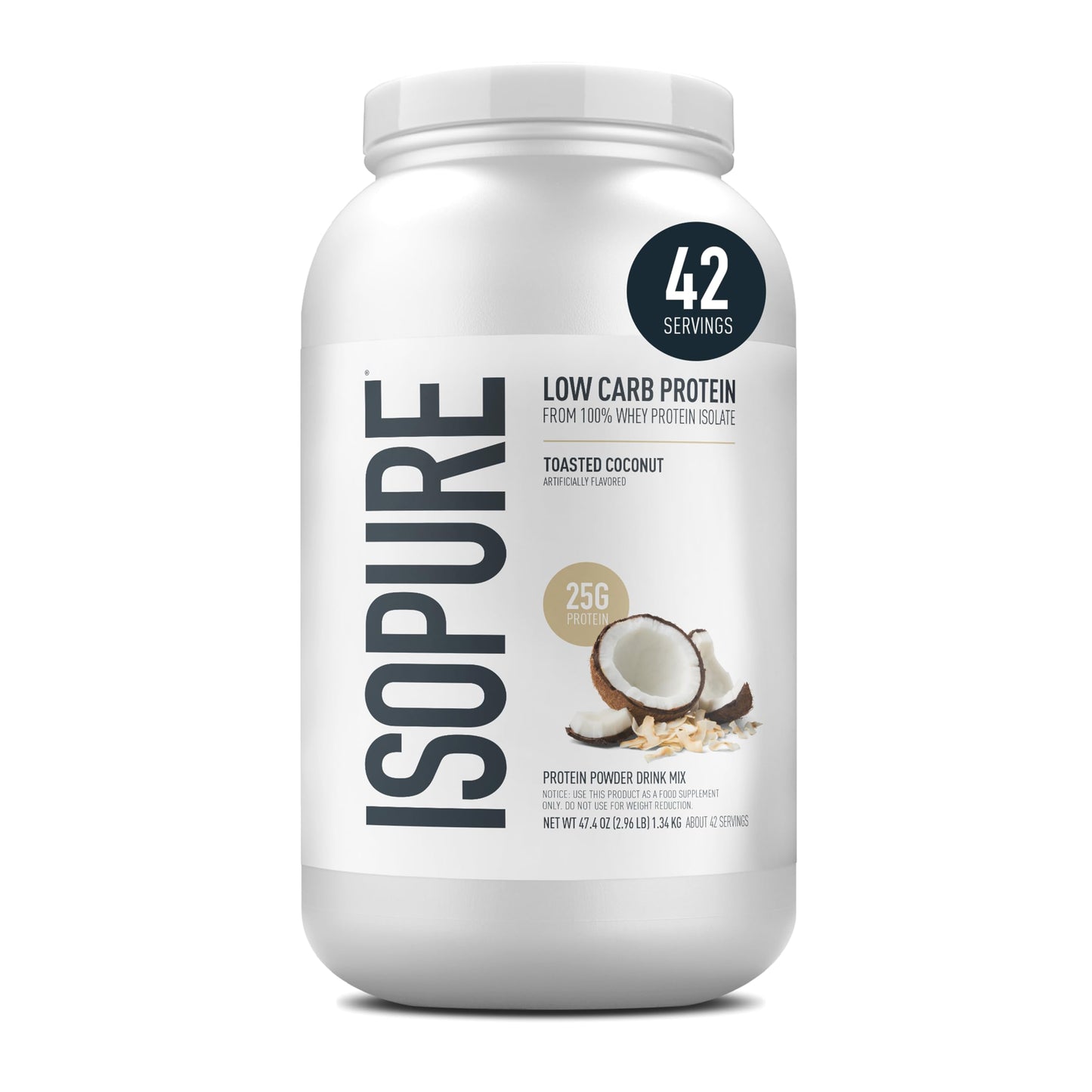 Isopure Low Carb 100% Pure Whey Isolate Protein Powder, Toasted Coconut, 3 lb, 48 Servings