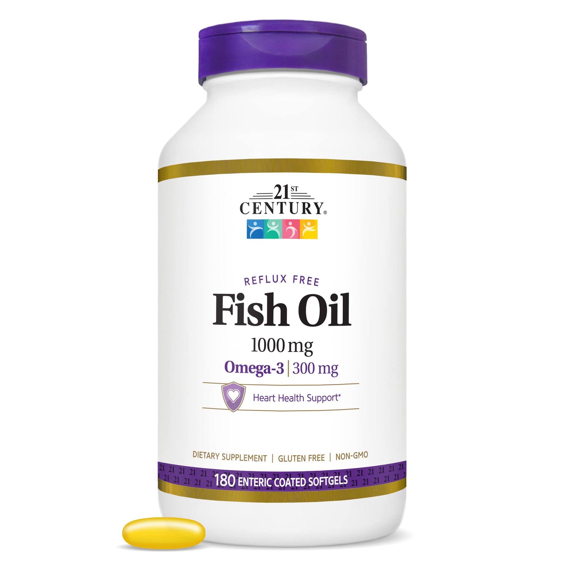 21st Century Fish Oil 1000 mg Enteric Coated Softgel, 180 Count
