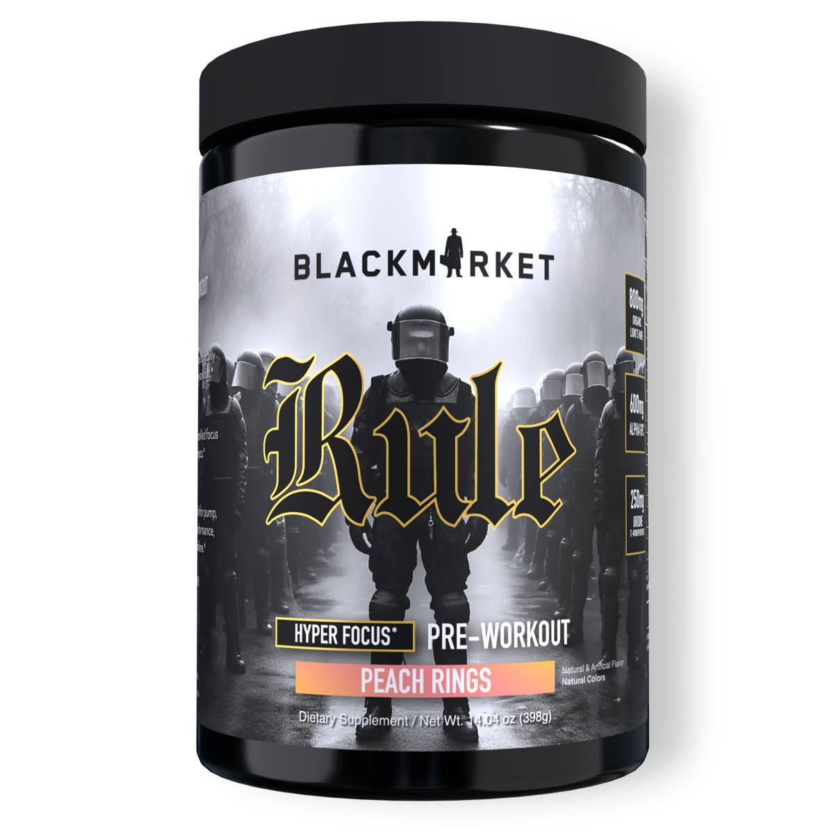 BLACKMARKET Rule – High-Stimulant Nootropic Pre-Workout Powder 14 Ounce