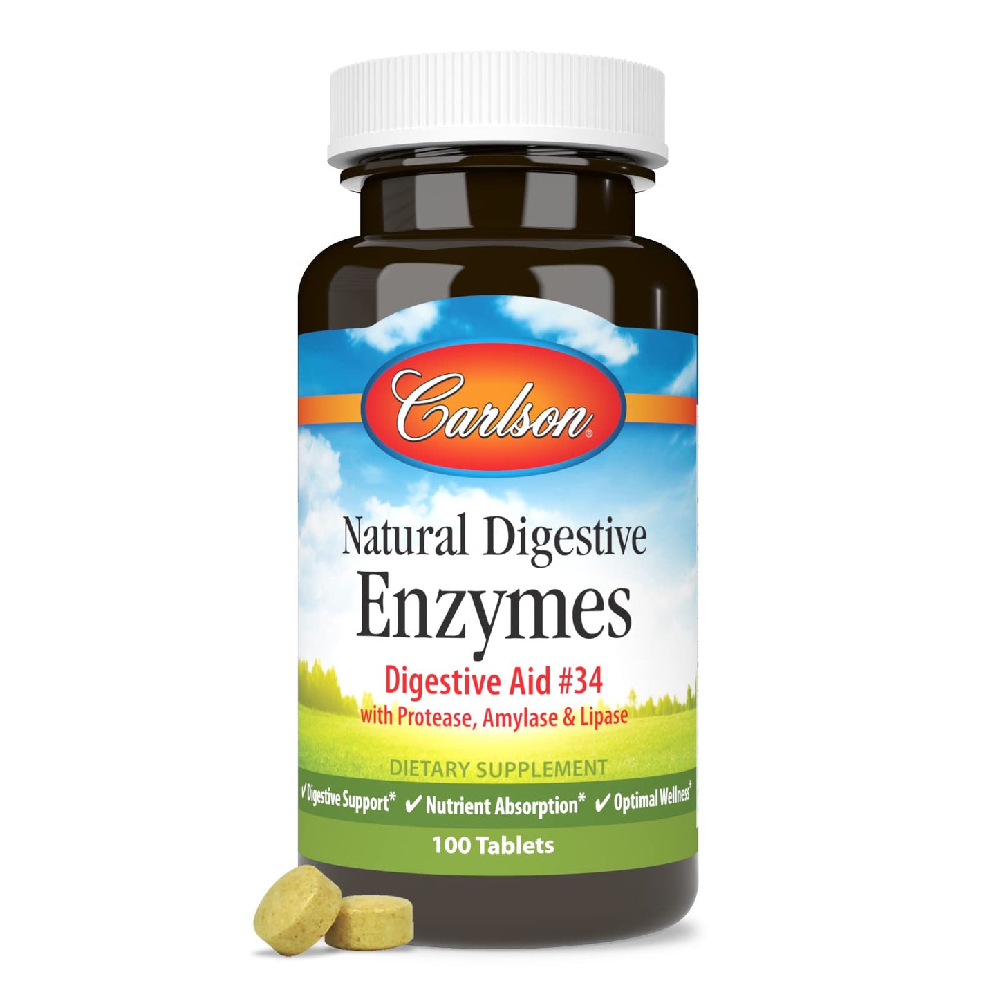 Carlson Natural Digestive Enzymes Digestive Aid #34 with Protease, Amylase & Lipase Tablet 100 Tablets