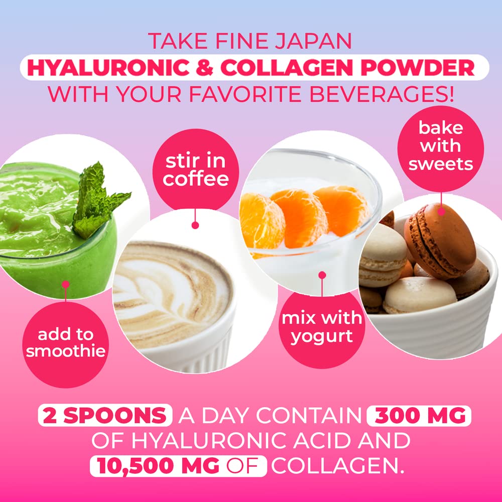 FINE JAPAN Marine Collagen Powder with Hyaluronic Acid, CoQ10 & Elastin, 3-Pack