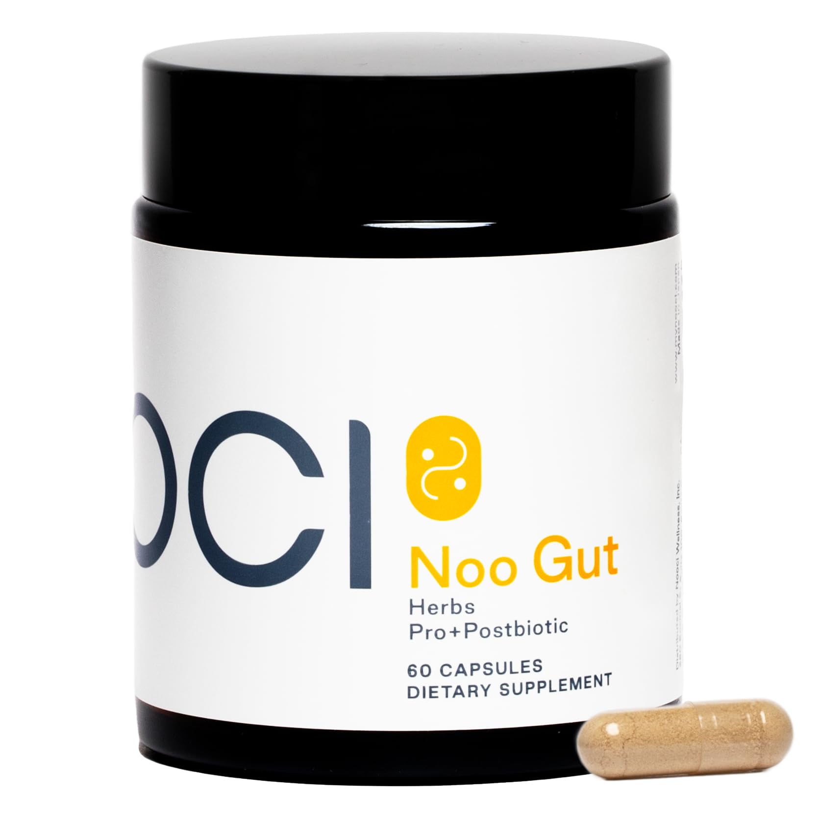 NOOCI NOO Gut, Gut + Skin: 3-in-1 Gut Health Supplement with Herbs, Probiotic & Postbiotic, Digestive Support for Bloating & Constipation, 60 Capsules