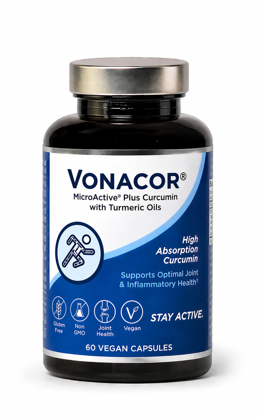 Vonacor Highly Absorbable MicroActive Curcumin with Turmeric Oil Extract 500mg for Optimal Joint Health Capsules, 60 Count