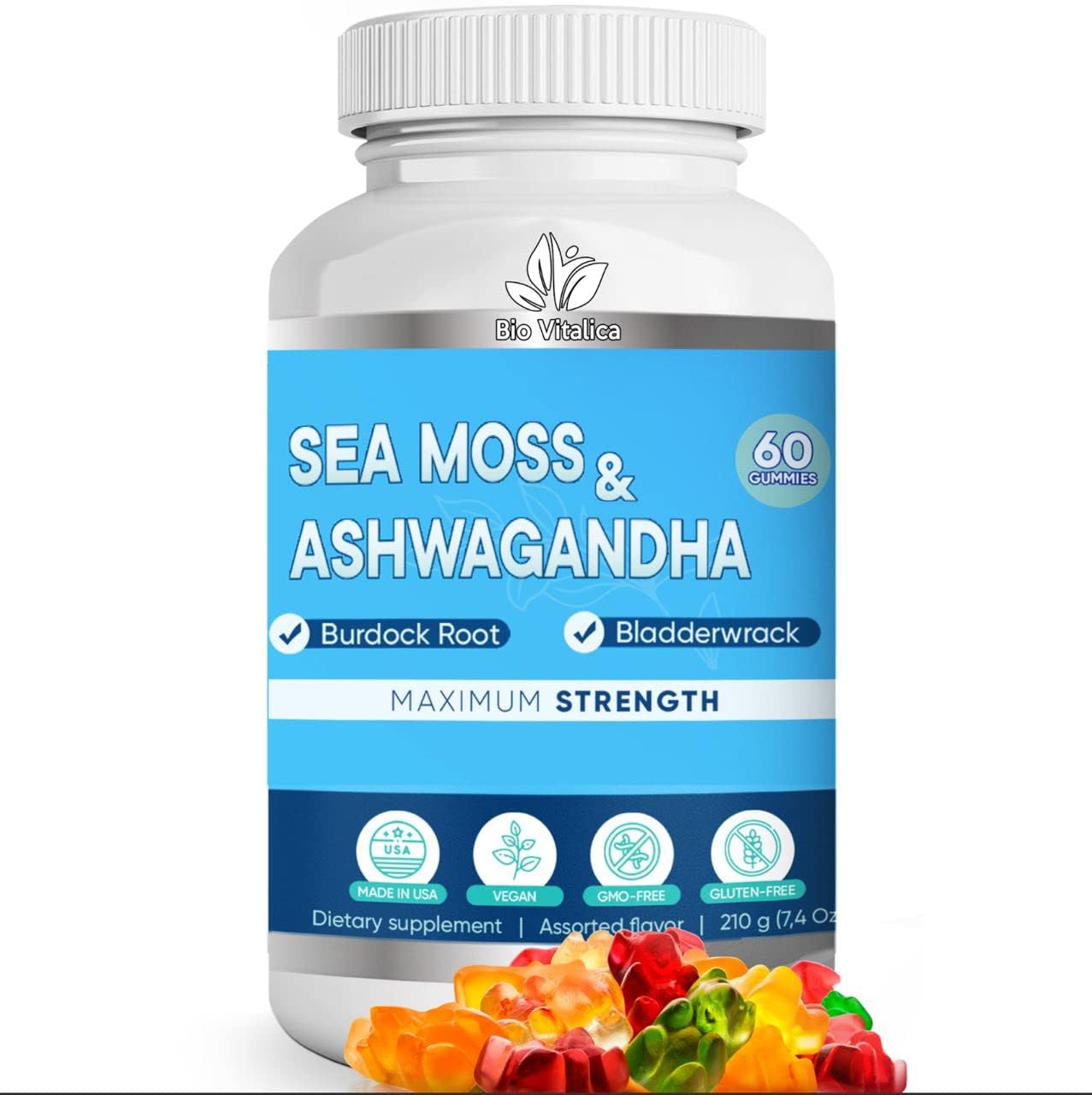 BIO VITALICA Sea Moss Ashwagandha Gummies Chewable 60 Count