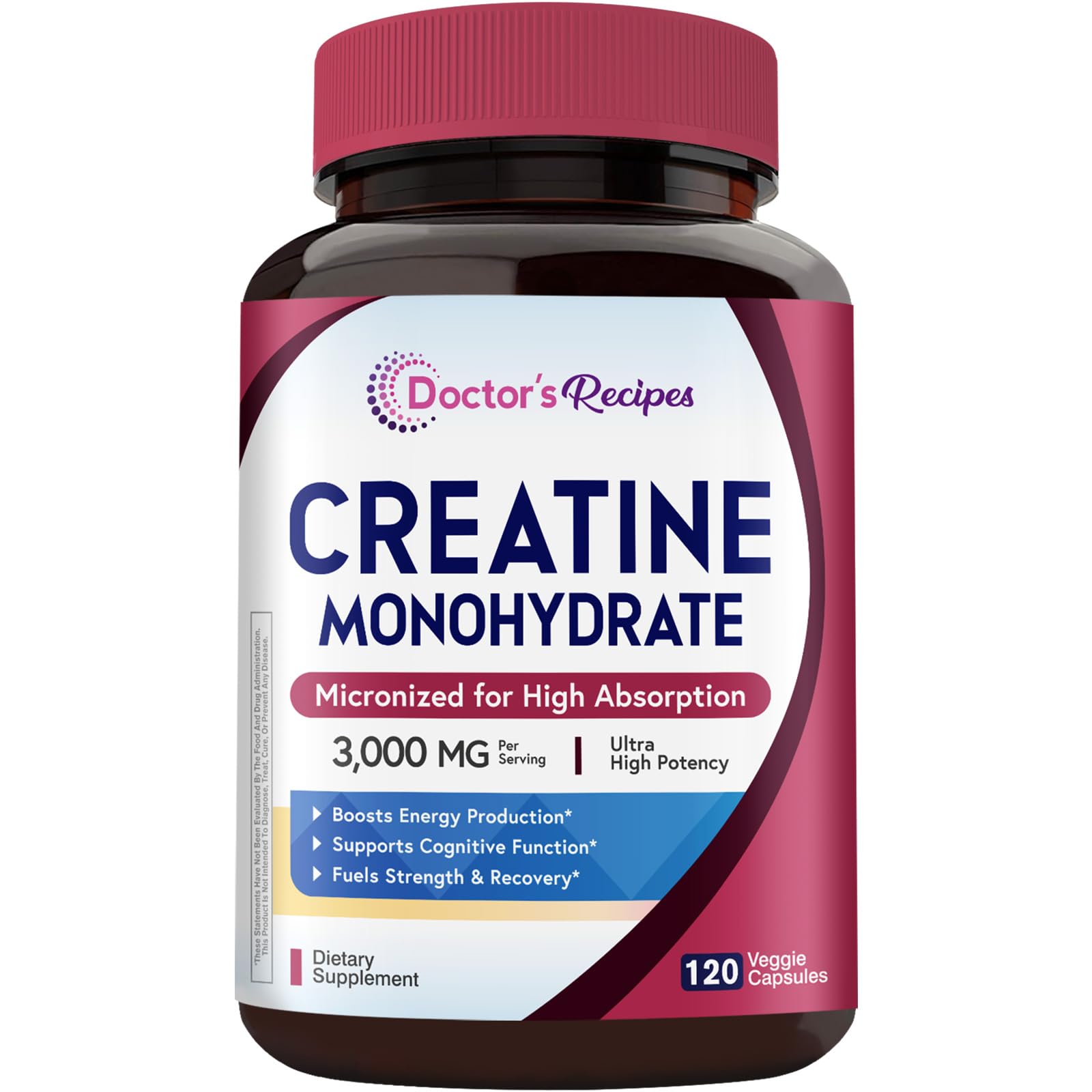 Doctor's Recipes Creatine Monohydrate 3000 mg Per Serving, Micronized Creatine Capsules, 120 Capsules
