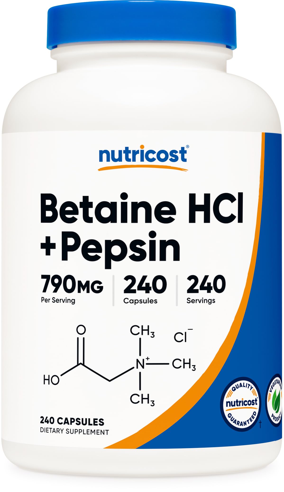 Nutricost Betaine HCl + Pepsin (790mg) Capsules, 240 Count