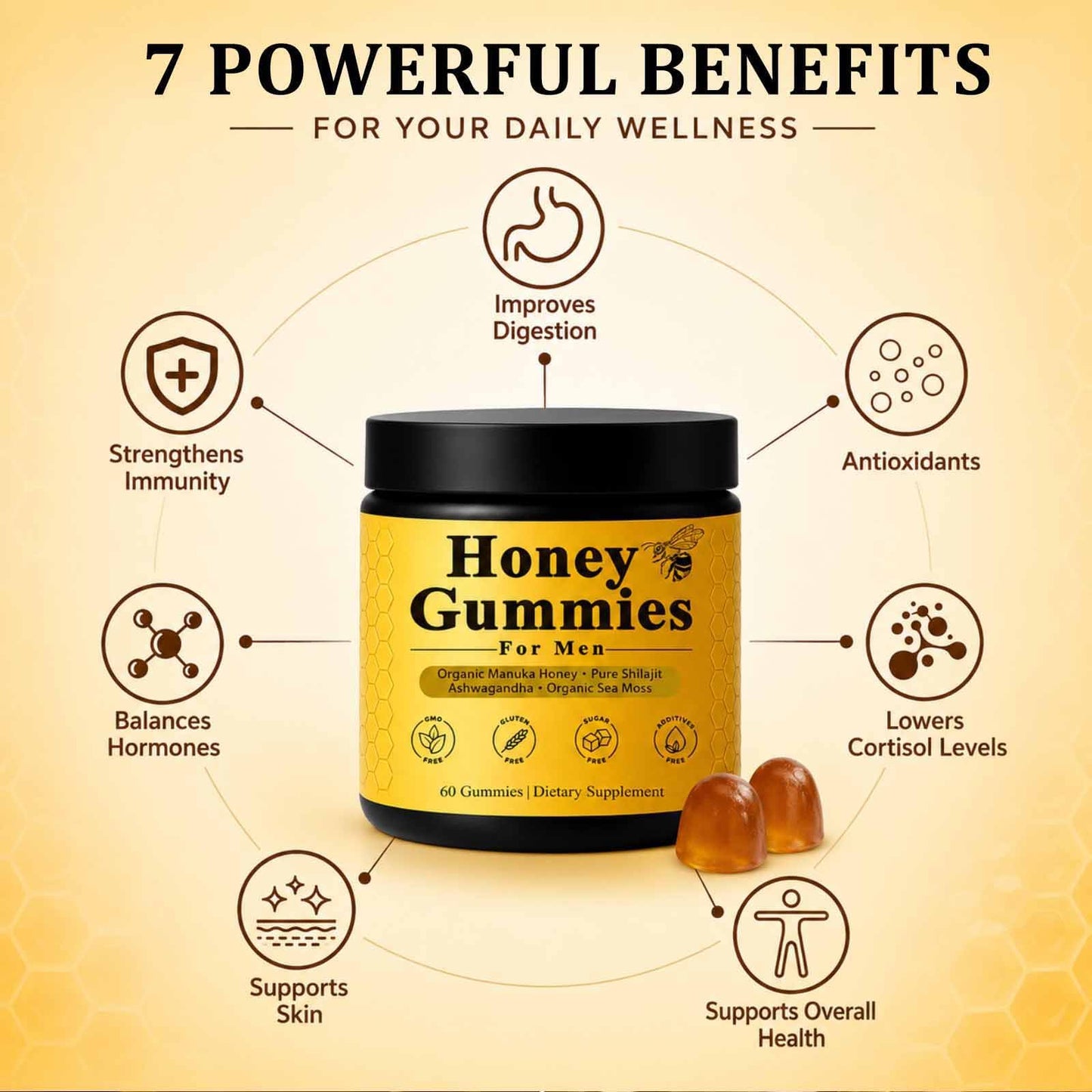 INFNTVITA Men’s Manuka Honey Gummies – Shilajit, Sea Moss & Ashwagandha Blend – Daily Energy, Stamina & Vitality Support – 60 Gummies