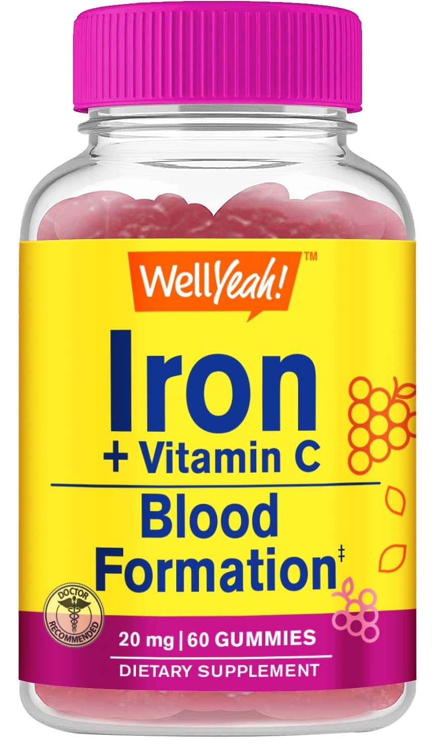 WellYeah Iron Gummies with Vitamin C, 60 Gummies