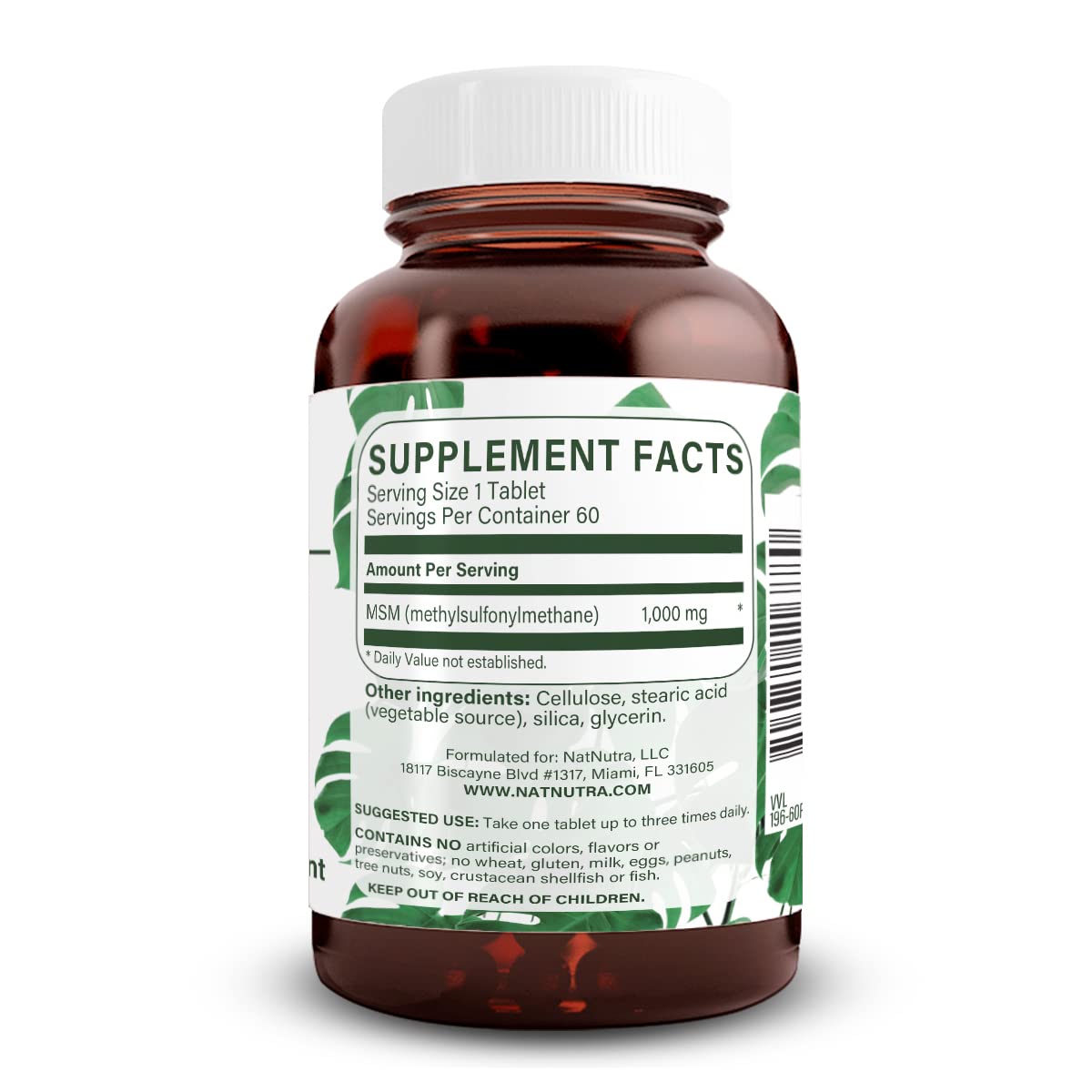 Natural Nutra OptiMSM MSM Supplement with Sulfur 1000 mg Tablet, 60 Tablets