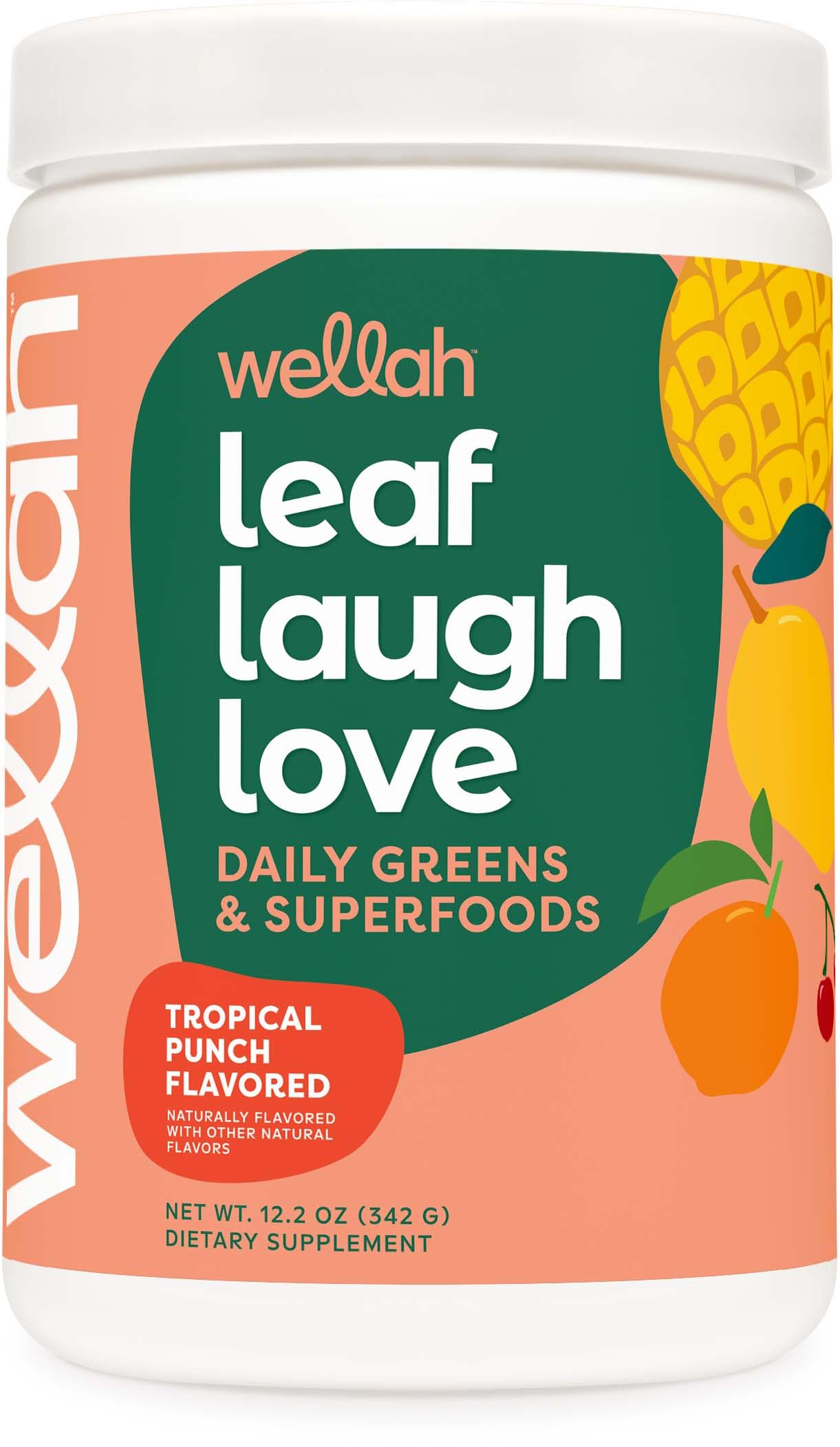 Wellah Leaf, Laugh, Love Super Greens Powder (Tropical Punch) 12.2 Ounce