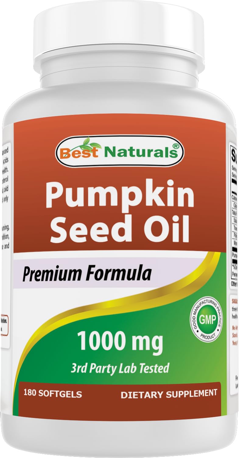 Best Naturals Pumpkin Seed Oil Bladder Control 1000 mg Softgels 180 Count