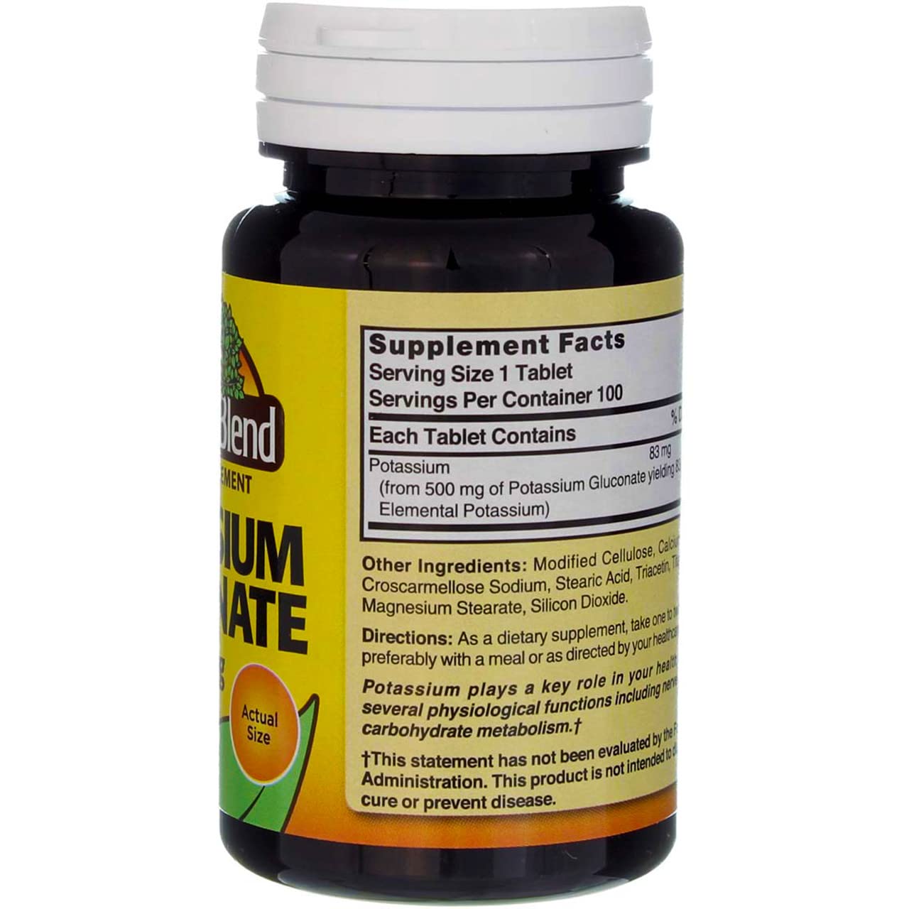 Nature's Blend Potassium Gluconate 500 mg Tablets, 100 Count