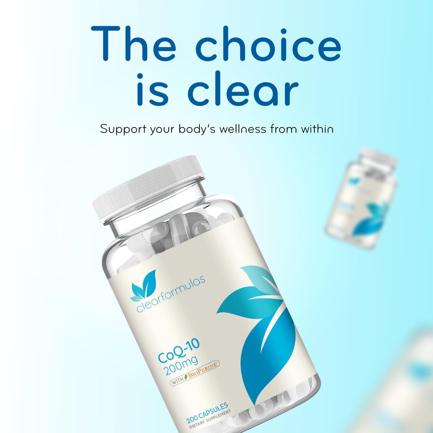 Clear Formulas CoQ10 200mg with BioPerine Enhanced Absorption Capsules, 200 Count