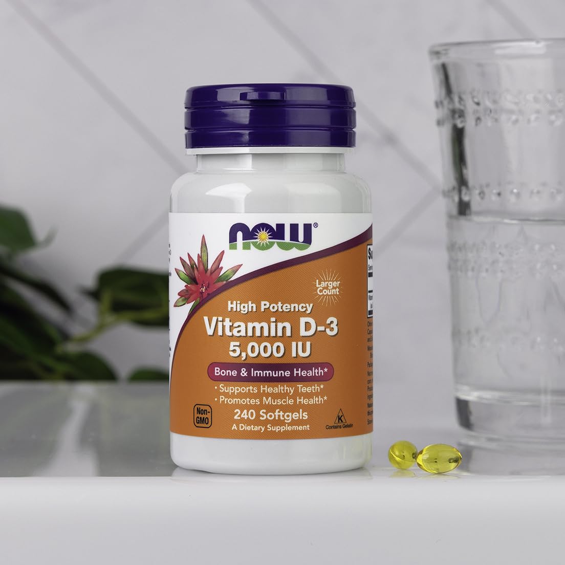 NOW Foods Supplements, Vitamin D-3 5,000 IU, High Potency, Structural Support*, 240 Softgels