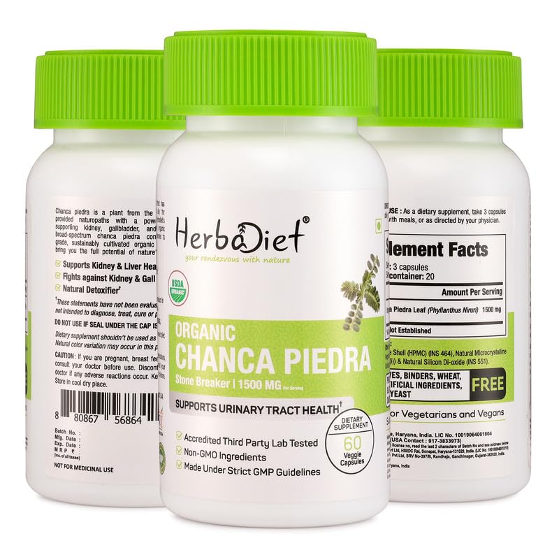 Herbadiet Organic Stone Breaker Chanca Piedra 400mg Capsules, 60 Capsules