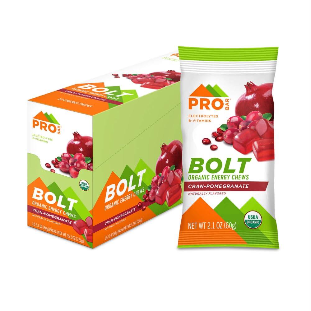 PROBAR Bolt Energy Chews for Running & Cycling Organic Sports Nutrition Gummies with Electrolytes & B Vitamins, Fast Carb Endurance Fuel, Vegan Gluten Free Non-GMO, Cranberry Pomegranate, 25.2 oz