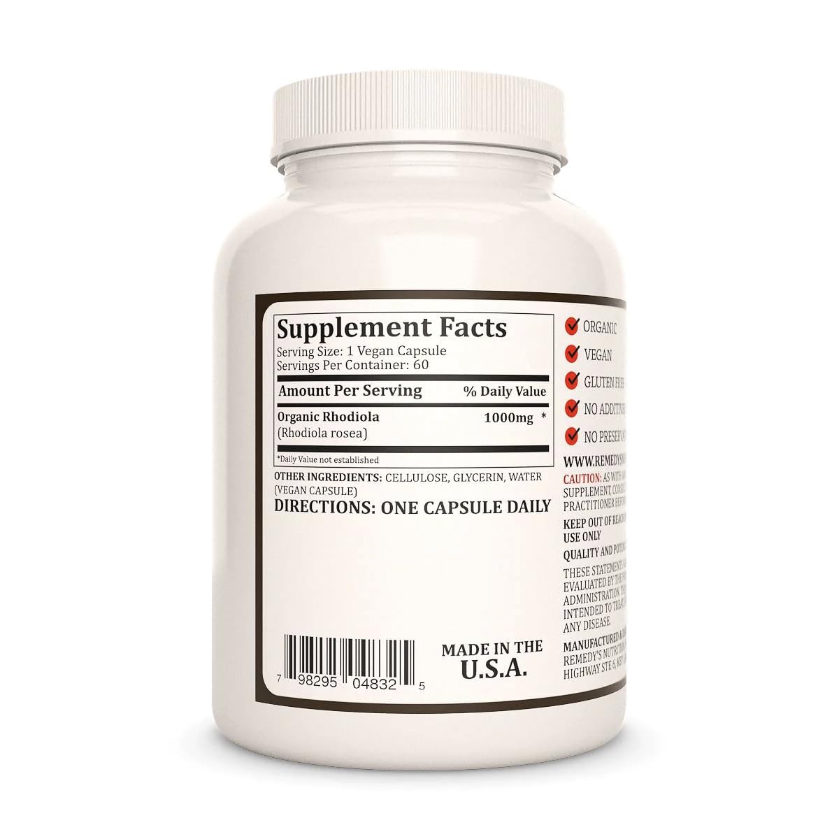 Remedy’s Nutrition Rhodiola 1000 mg Capsules 60 Count