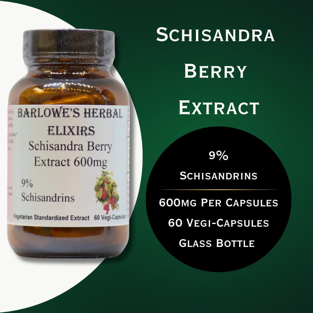 Barlowe's Herbal Elixirs Schisandra Berry Extract 9% Schisandrins 600mg per Capsule, 60 Veggie Capsules