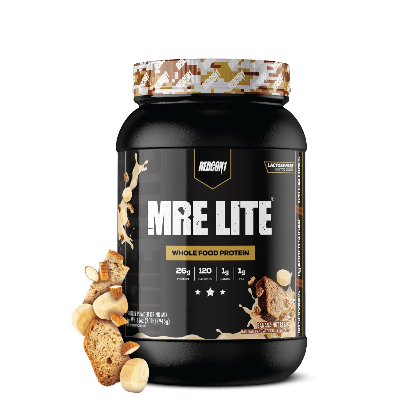 REDCON1 MRE LITE Whole Food Protein Powder Banana Nut Bread, 30 Servings