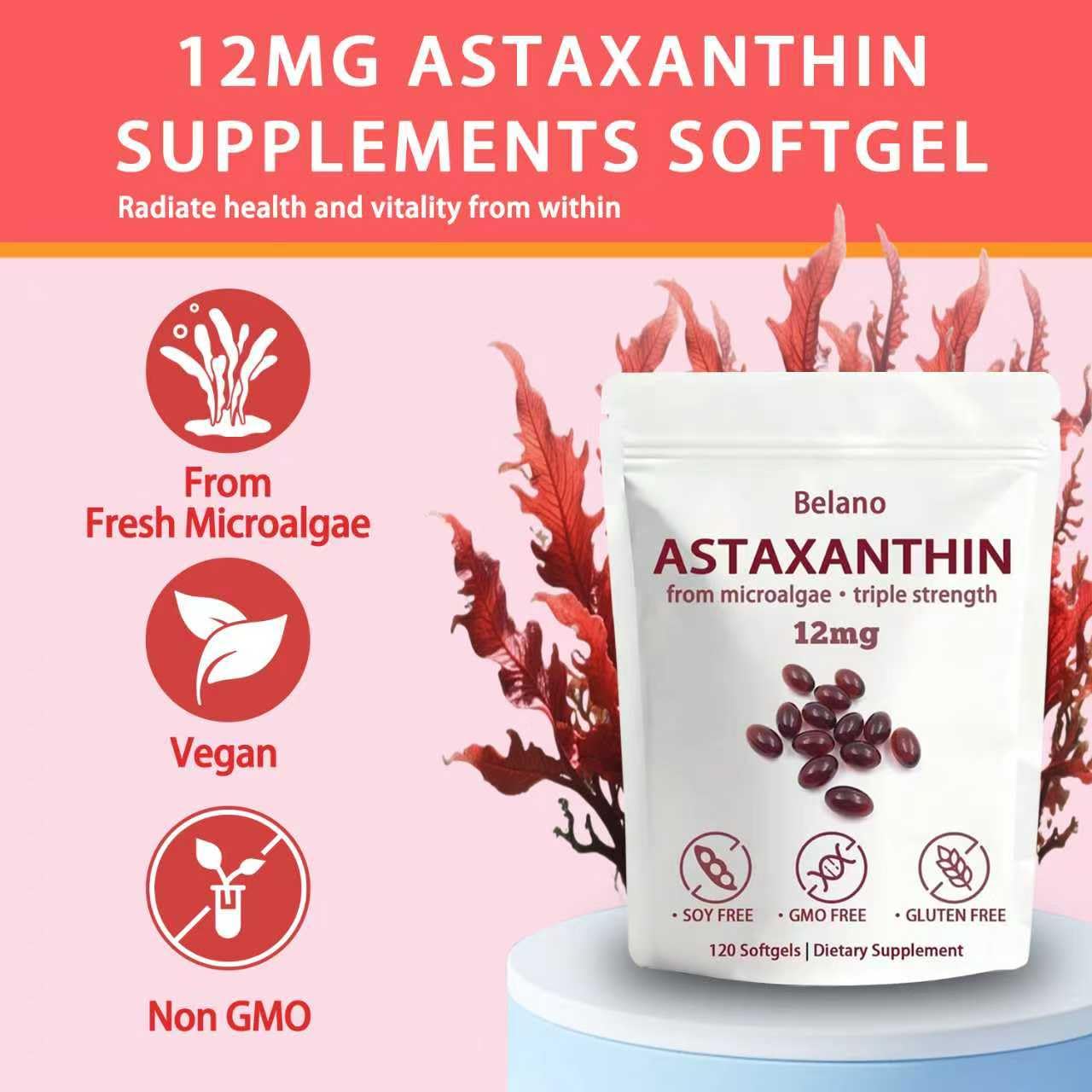 BELANO Valasta Astaxanthin 12mg Softgels, 120 Softgels