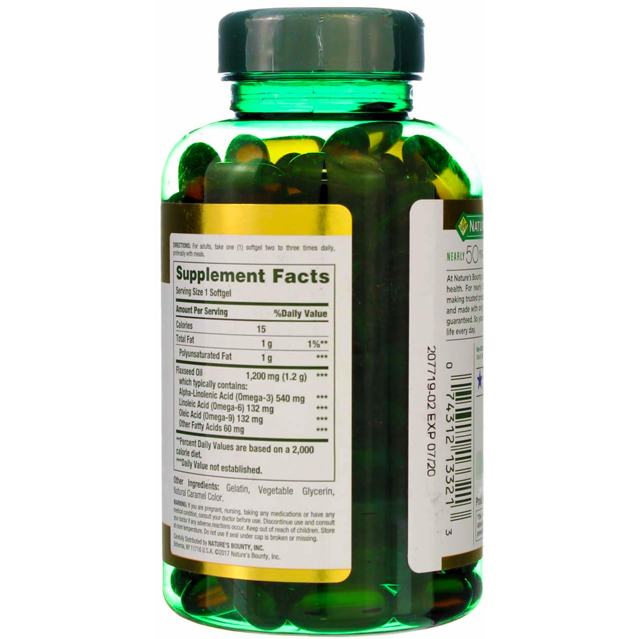 Nature's Bounty Flaxseed Oil 1200 mg Softgels, 375 Count
