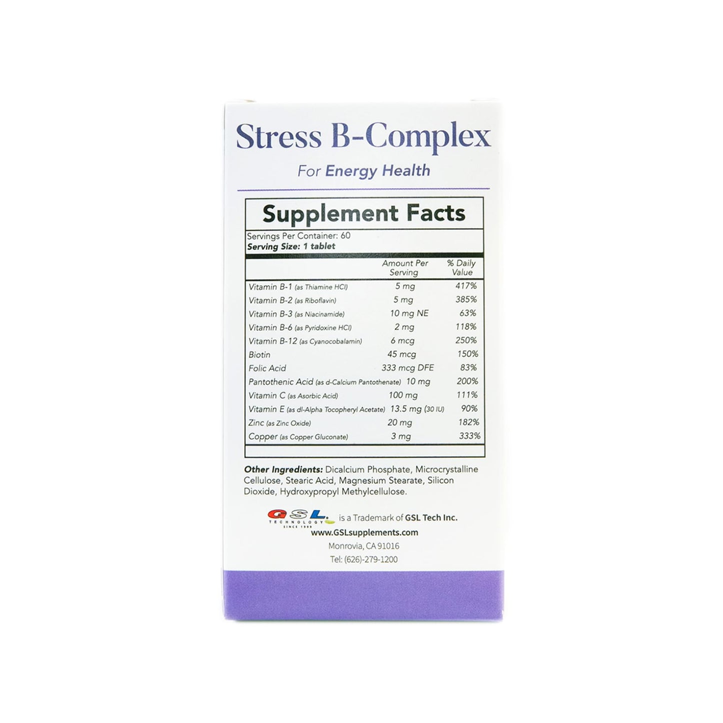 GSL Technology Vitamin B-Complex Tablets, 60 Count