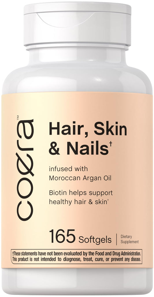 Coera Hair, Skin and Nails Vitamins with Collagen, Biotin & Moroccan Argan Oil Softgels 165 Count