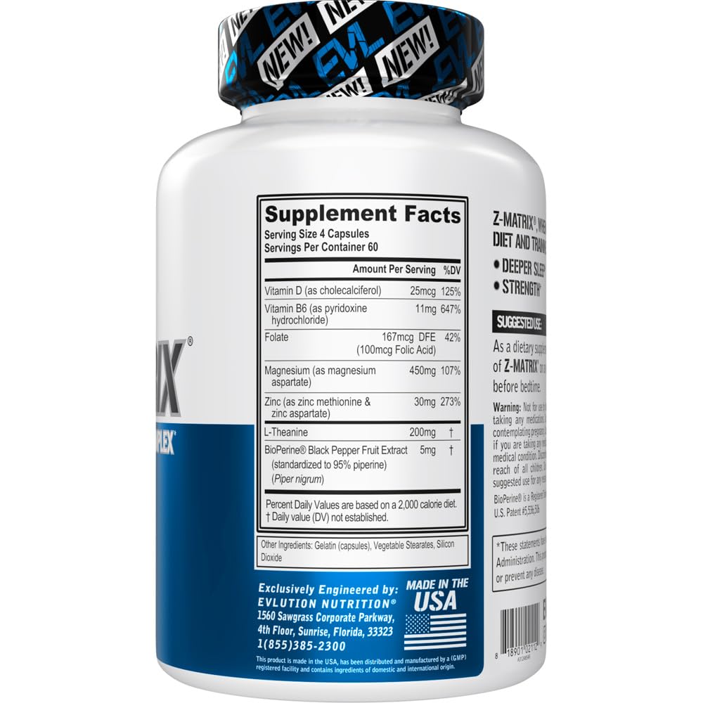 Evlution ZMatrix Magnesium and Zinc Post Workout Supplement Powder, 60 Servings
