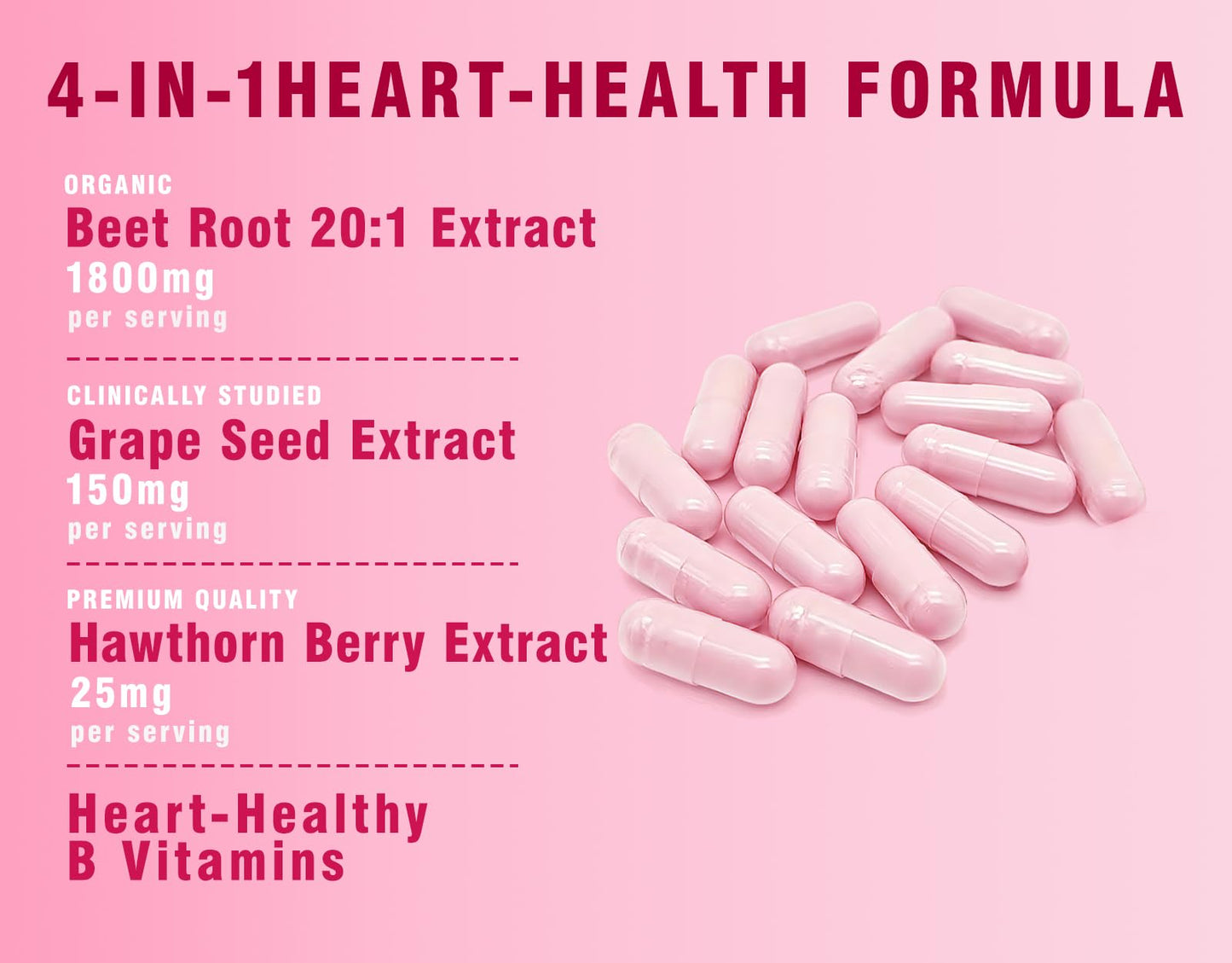 Zhibenon Beet Root Capsules 1800mg Beetroot 20:1 Extract with Grape Seed Hawthorn, Nitric Oxide Booster for Circulation and Heart Health, Non-GMO, Gluten-Free, Vegan, 90 Capsules