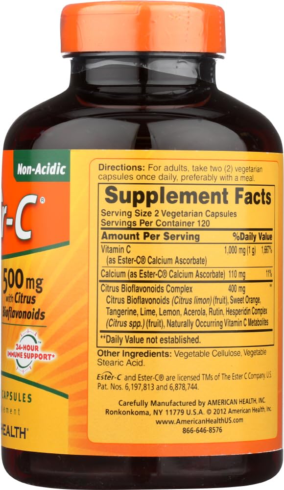 American Health Ester-C 500 with Citrus Bioflavonoids, Vegetarian Capsules, 240 Capsules