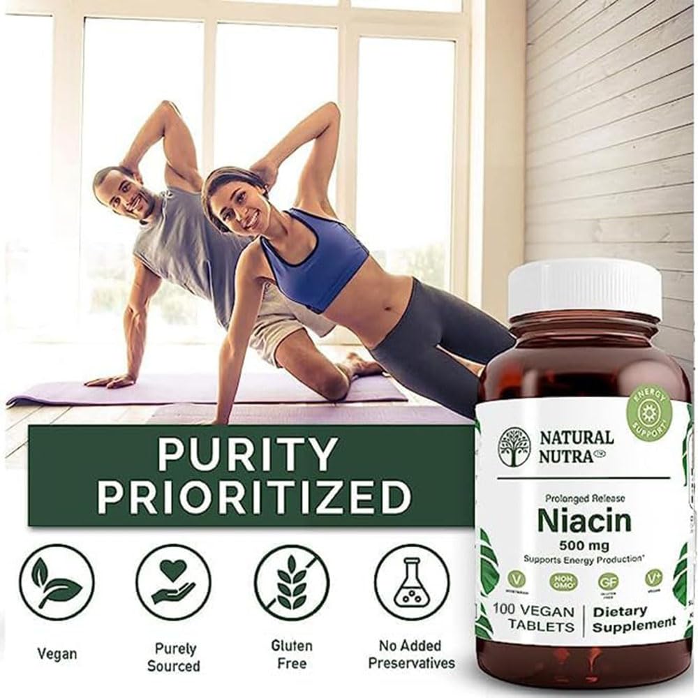 Natural Nutra Time-Release Slow Niacin 500mg (Vitamin B3) Tablet, 100 Tablets