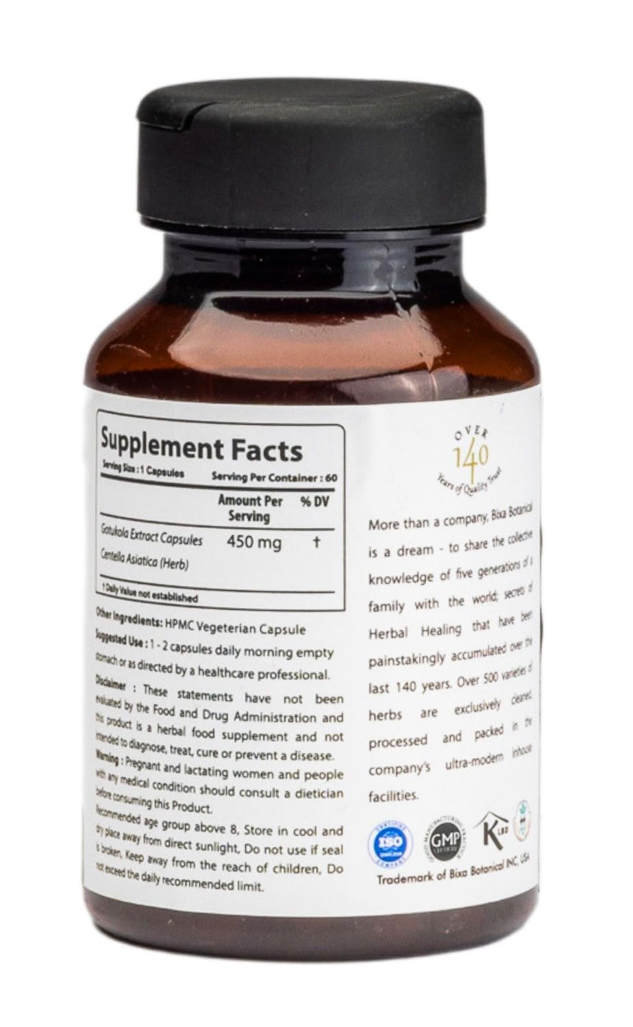 bixa BOTANICAL Gotu Kola Extract Capsules 60 Count