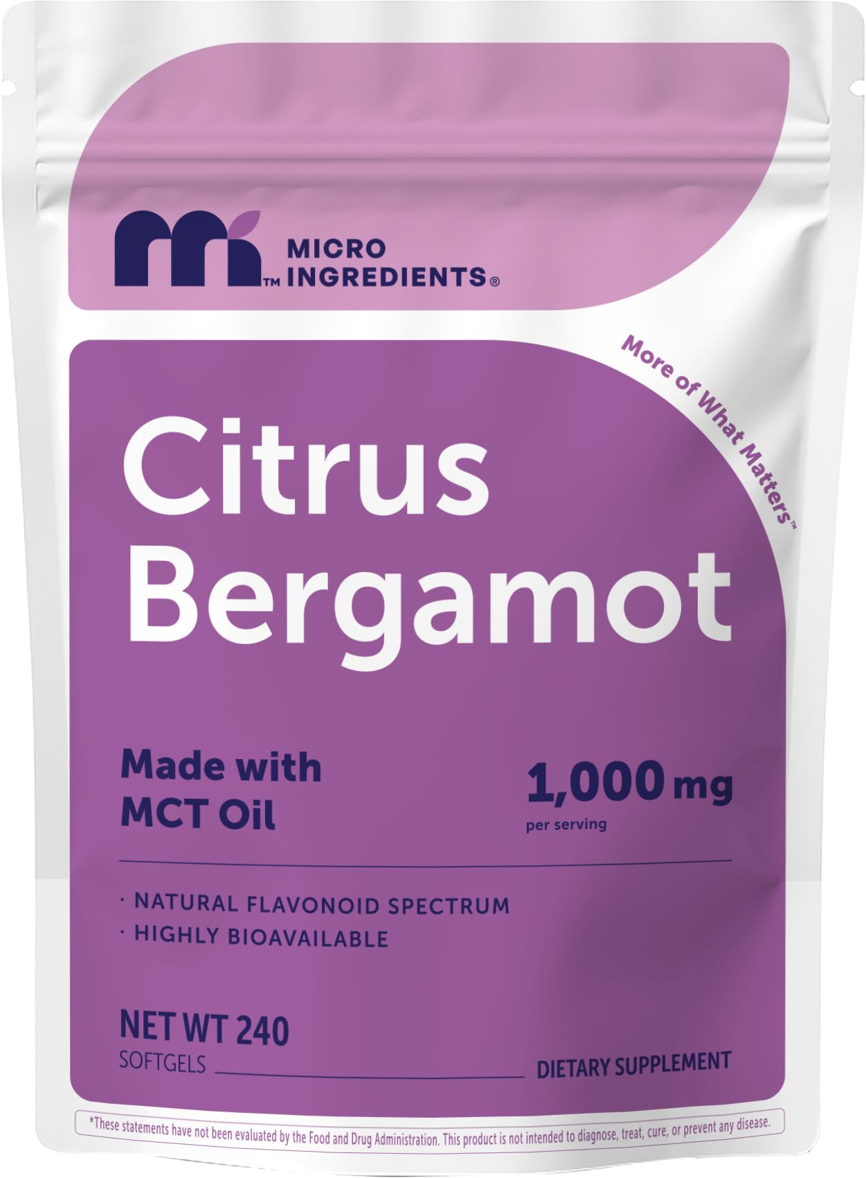 Micro Ingredients Citrus Bergamot Extract 1,000 mg with MCT Oil Softgels, 240 Count