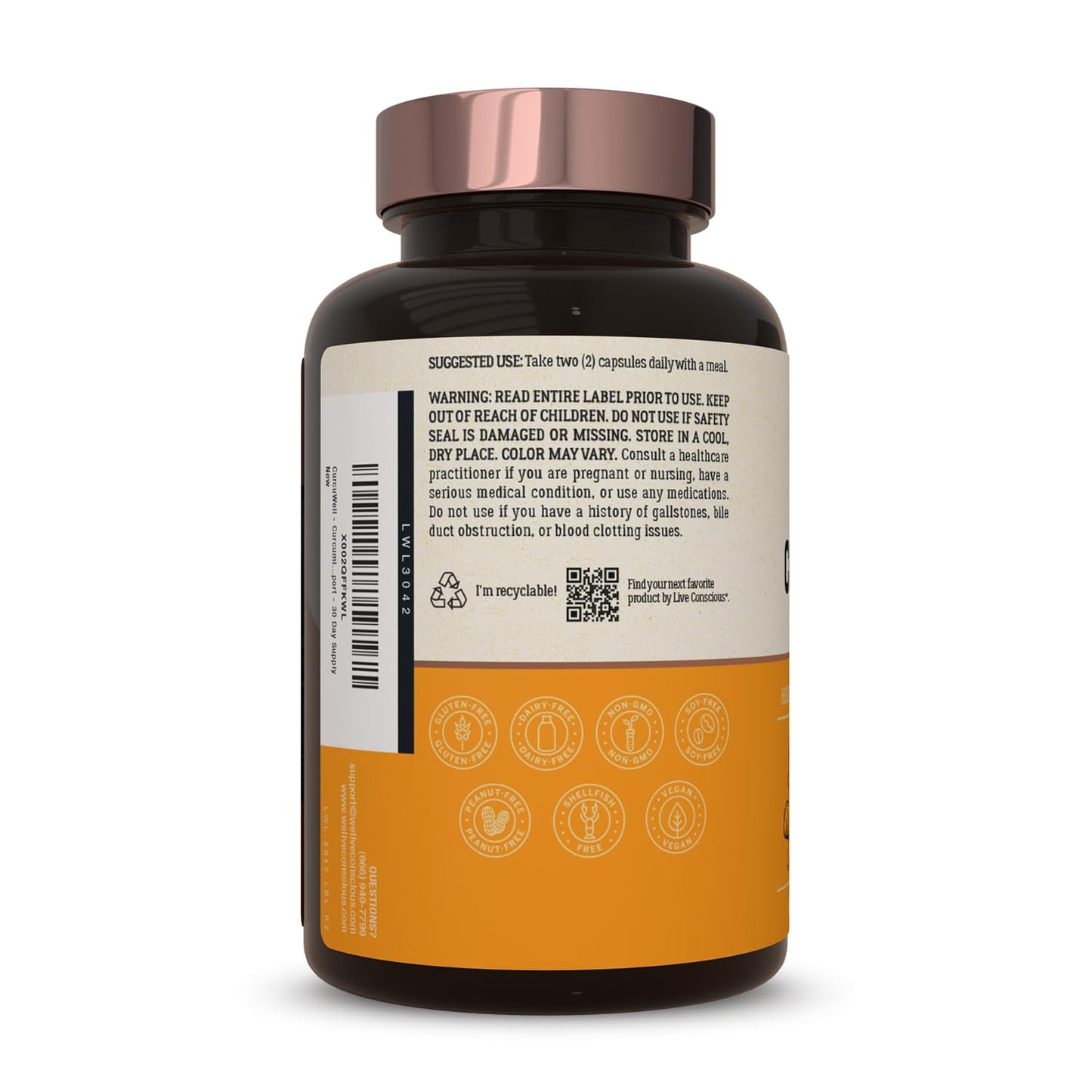 Live Conscious CurcuWell Curcumin and Boswellia Blend Capsule, 60 Count
