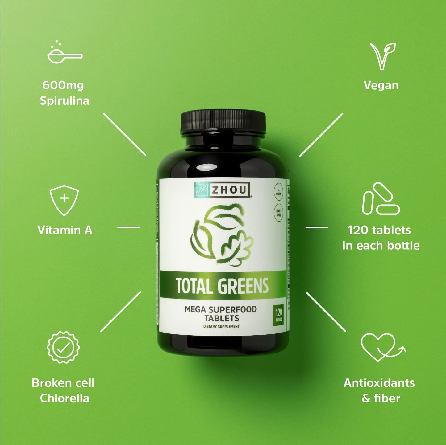 ZHOU Total Greens Super Greens Tablets, 120 Tablets