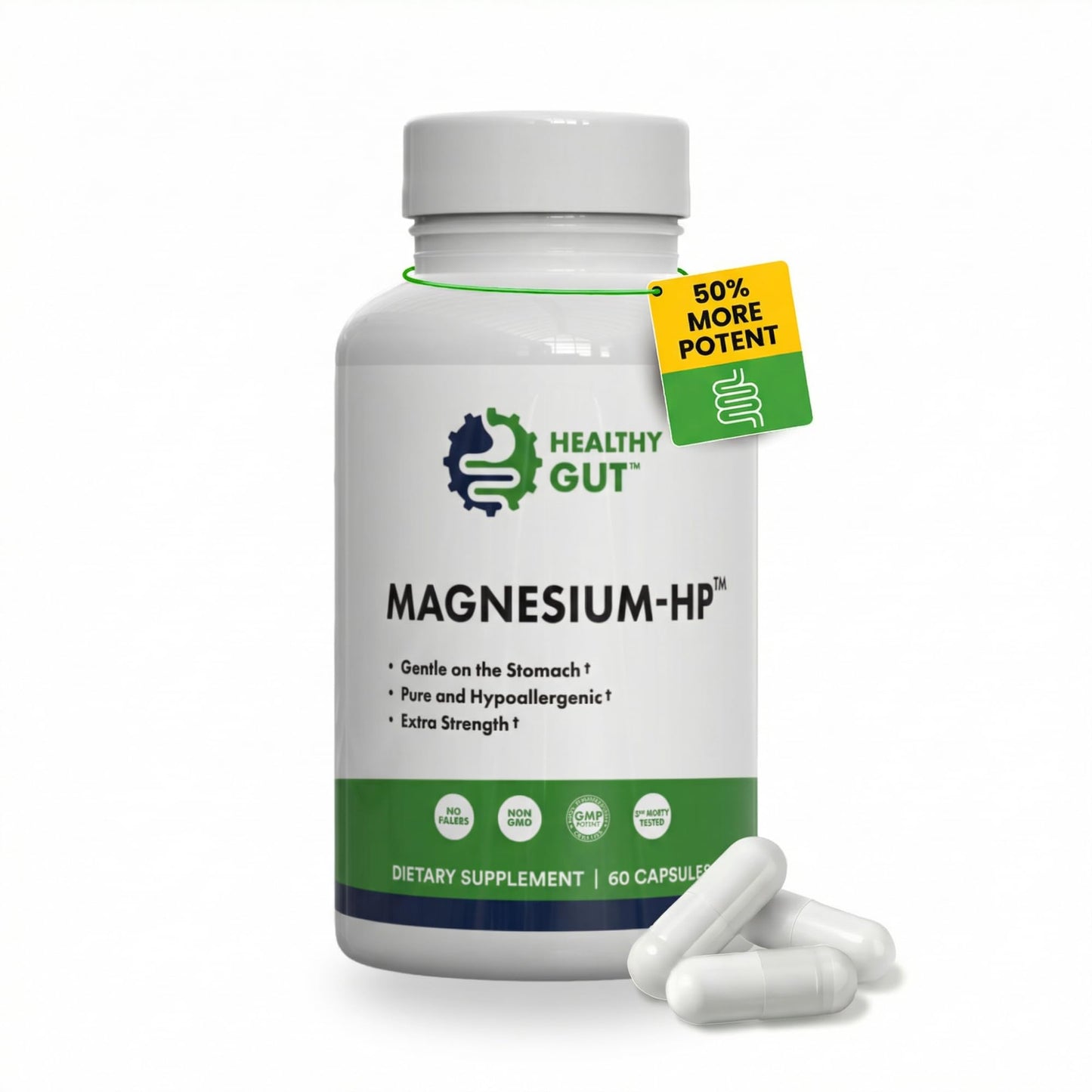 Healthy Gut Magnesium-HP Ultra Pure Magnesium Glycinate Capsules, 60 Count