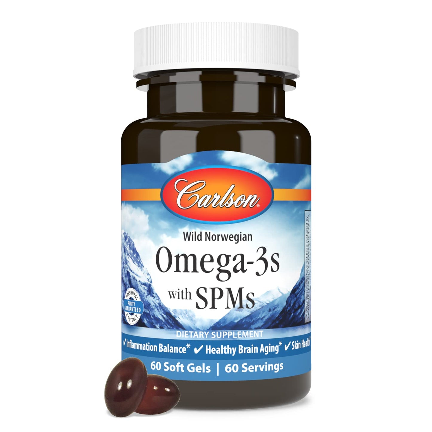 Carlson Omega-3s with SPMs, Phospholipid Omega-3s, Pro-Resolving Mediators (PRMs), Healthy Brain Aging, Cellular Support, Softgels, 60 Count