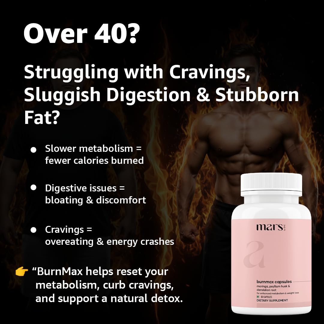 Mars by GHC BurnMax Capsules with Psyllium Husk, Green Tea Extract, Moringa & Dandelion Root, High Fibre Wellness Formula, 2 Count Capsules