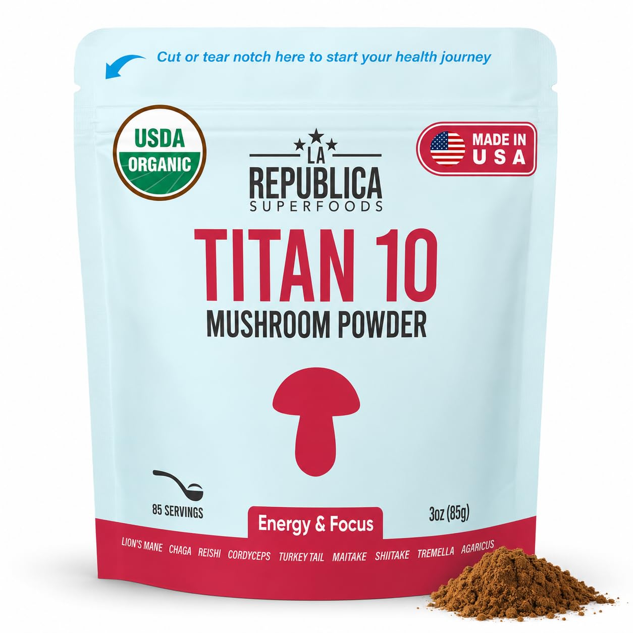 LRLA SUPERFOODS La Republica Titan10 Organic Mushroom Powder, 3 oz