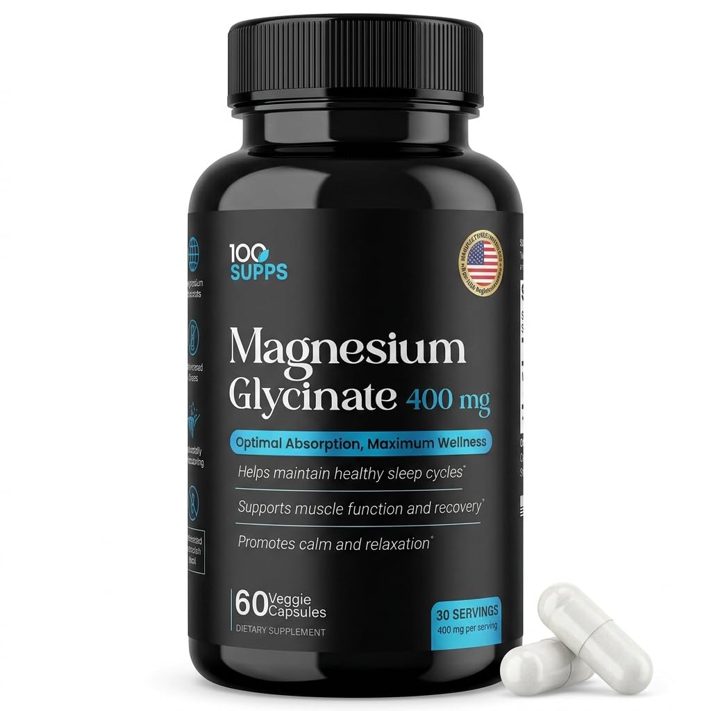 100 Supps Magnesium Glycinate 400mg Capsule, 60 Capsules