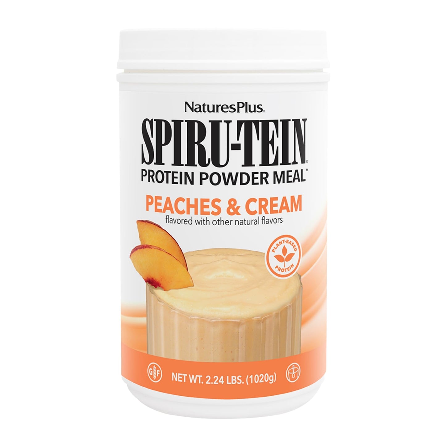 NaturesPlus SPIRU-TEIN Peaches & Cream Plant-Based Protein Powder, 35.84 Ounces