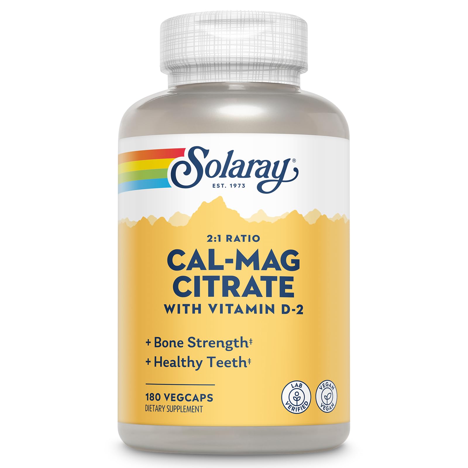 Solaray Calcium Magnesium Citrate 2:1 Ratio, Capsule, 180 VegCaps