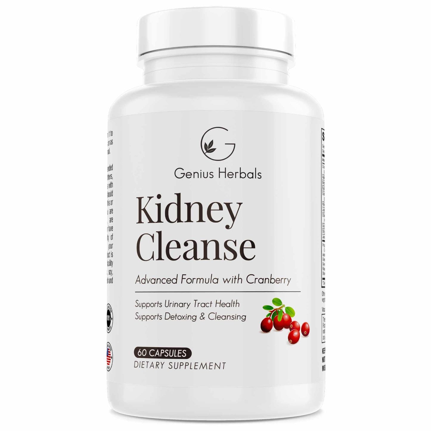 GENIUS HERBALS Kidney Cleanse Advanced Formula with Cranberry Extract, Kidney, Urinary Tract & Bladder Detox and Cleanse, 60 Capsules